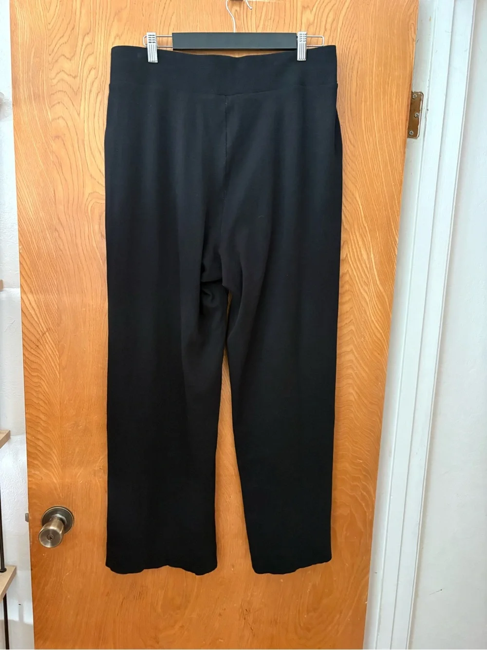 Pact Black Dream Rib Wide Leg pull on Lounge Pant patch pocket L